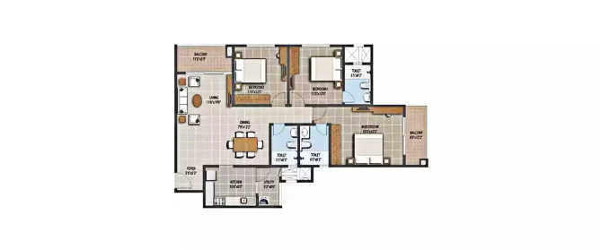 Purva The Waves Bileshivale - Floor plan 3 BHK 1679 Sq.ft
