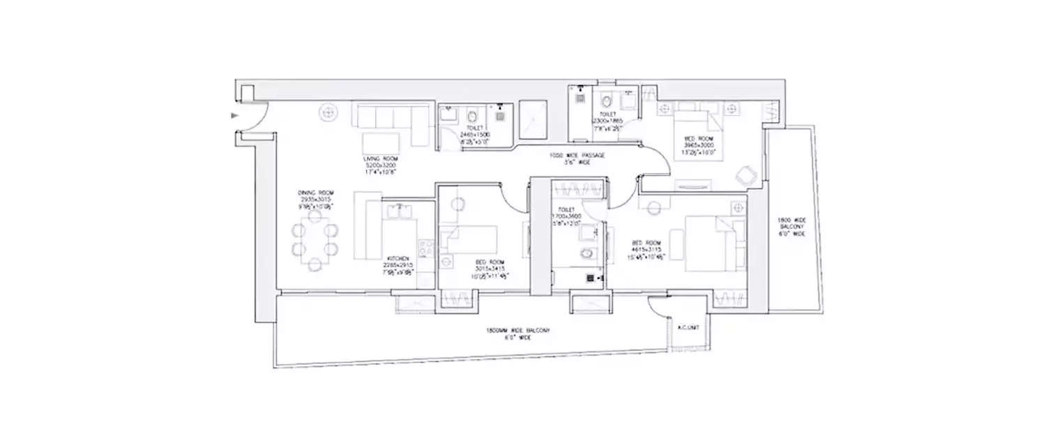 Floor plan for 3 BHK