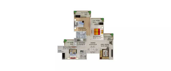 Supertech Cape Town Sector 74 - Floor plan 3 BHK 1505 Sq.ft