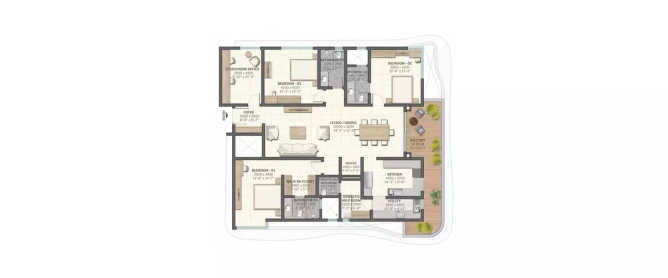Sobha Waterfront Somajiguda - Floor plan 3.5 BHK 1792 Sq.ft