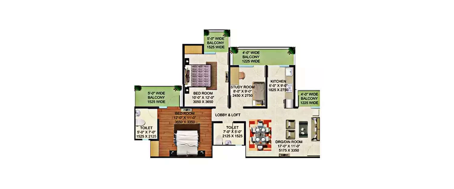 Floor plan for 2.5 BHK