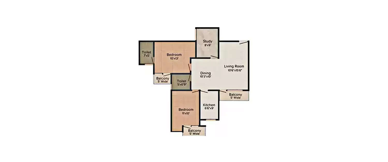 Floor plan for 2.5 BHK
