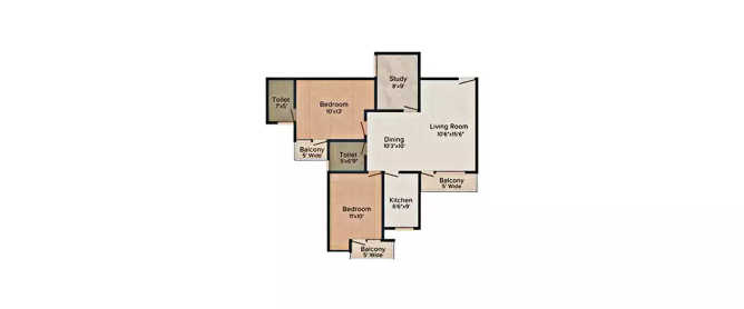Amrapali Dream Valley Techzone IV Greater Noida W - Floor plan 2.5 BHK 1215 Sq.ft