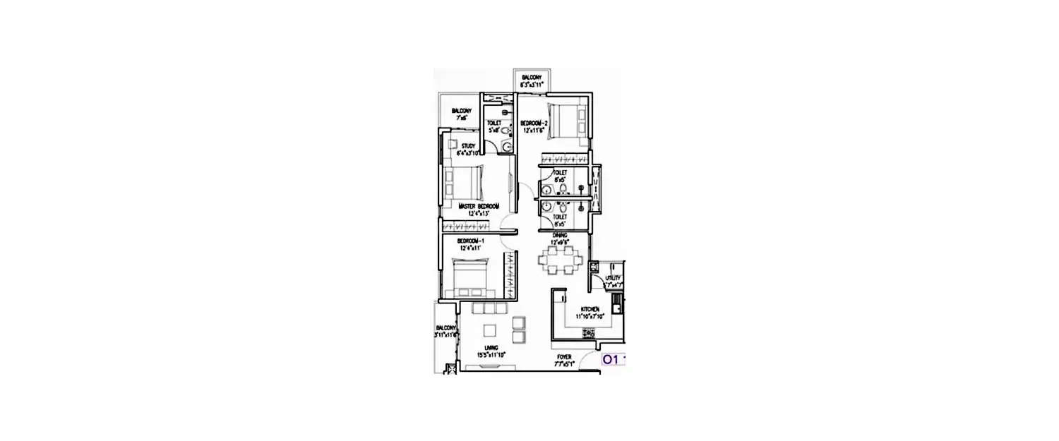 Floor plan for 3 BHK