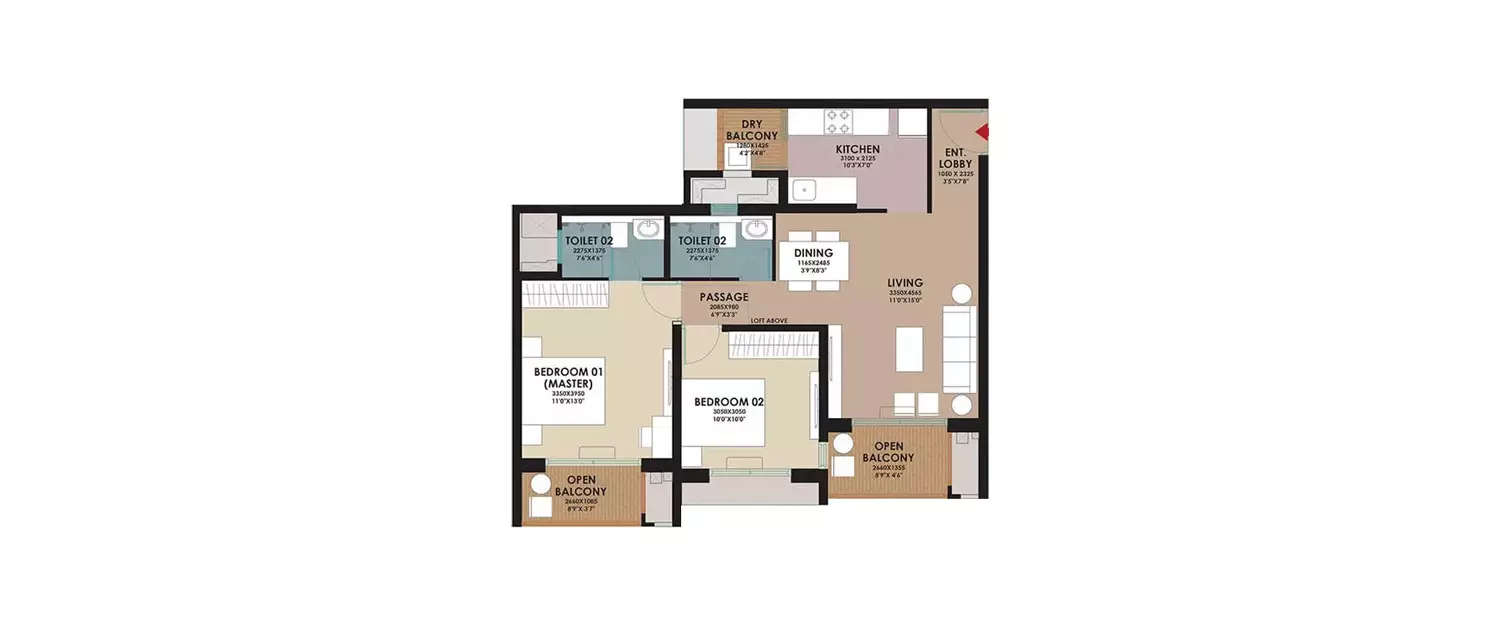 Floor plan for 2 BHK