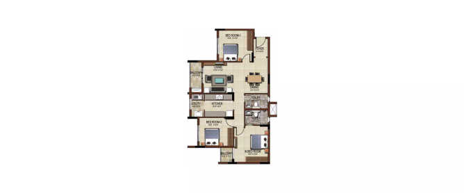 Salarpuria Sattva East Crest Konadasapura - Floor plan 3 BHK 976 Sq.ft