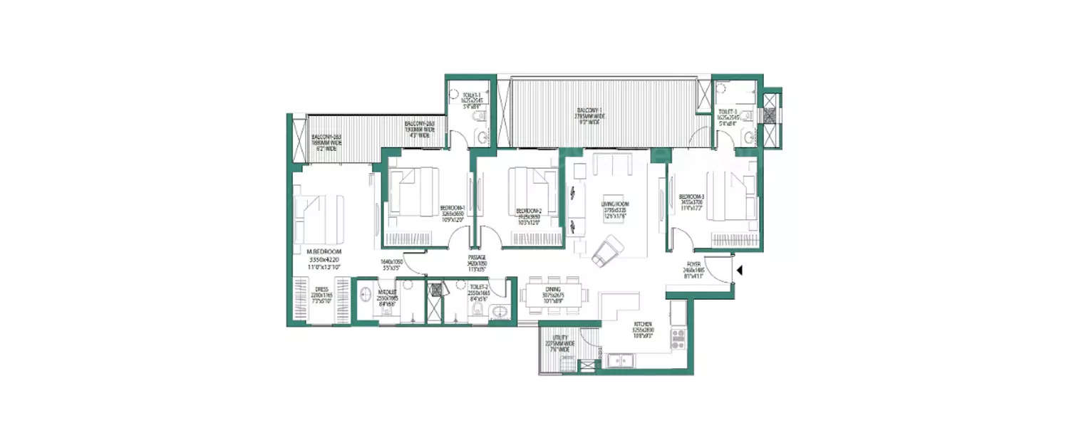 Floor plan for 4 BHK