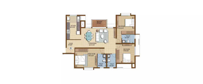 Prestige IVY Terraces Bellandur - Floor plan 3 BHK 1615 Sq.ft
