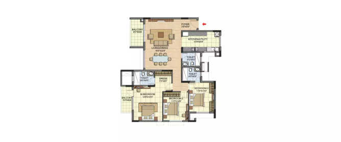 Prestige Jade Pavilion Bellandur - Floor plan 3 BHK 1937 Sq.ft