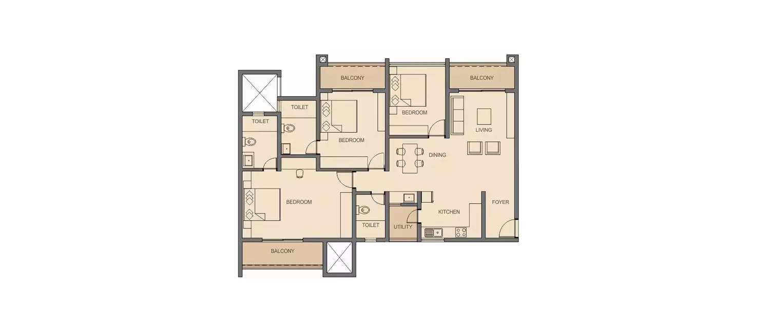 Floor plan for 3 BHK