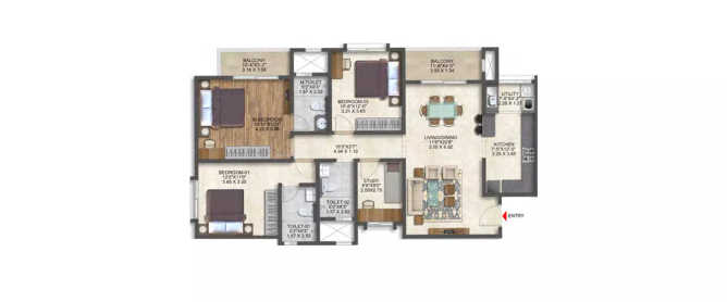 Brigade Calista Bommenahalli - Floor plan 3.5 BHK 1743 Sq.ft