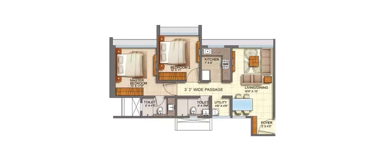 Floor plan for 2 BHK