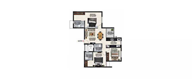 Casagrand Miro Vandalur - Floor plan 3 BHK 1335 Sq.ft