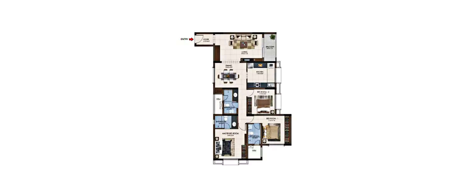 Floor plan for 3 BHK