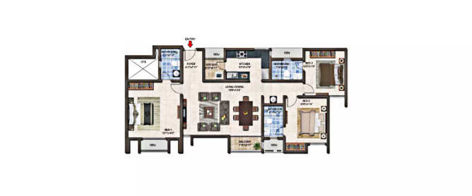 Casagrand Crescendo Nolambur - Floor plan 3 BHK 1530 Sq.ft