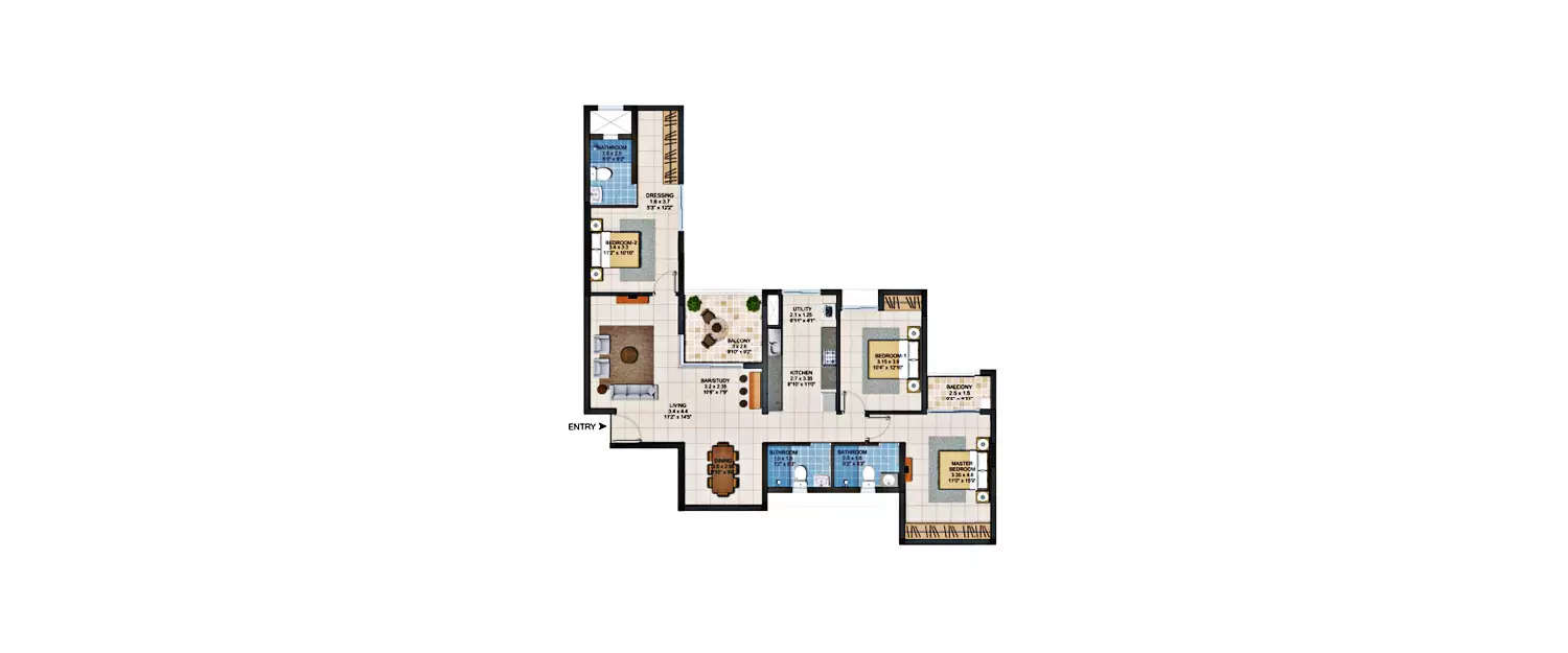 Floor plan for 3 BHK