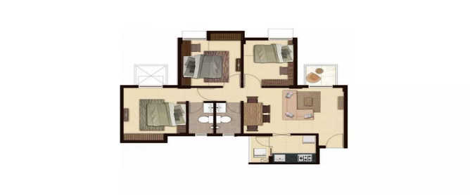 Peninsula Address One Gahunje - Floor plan 3 BHK 651 Sq.ft