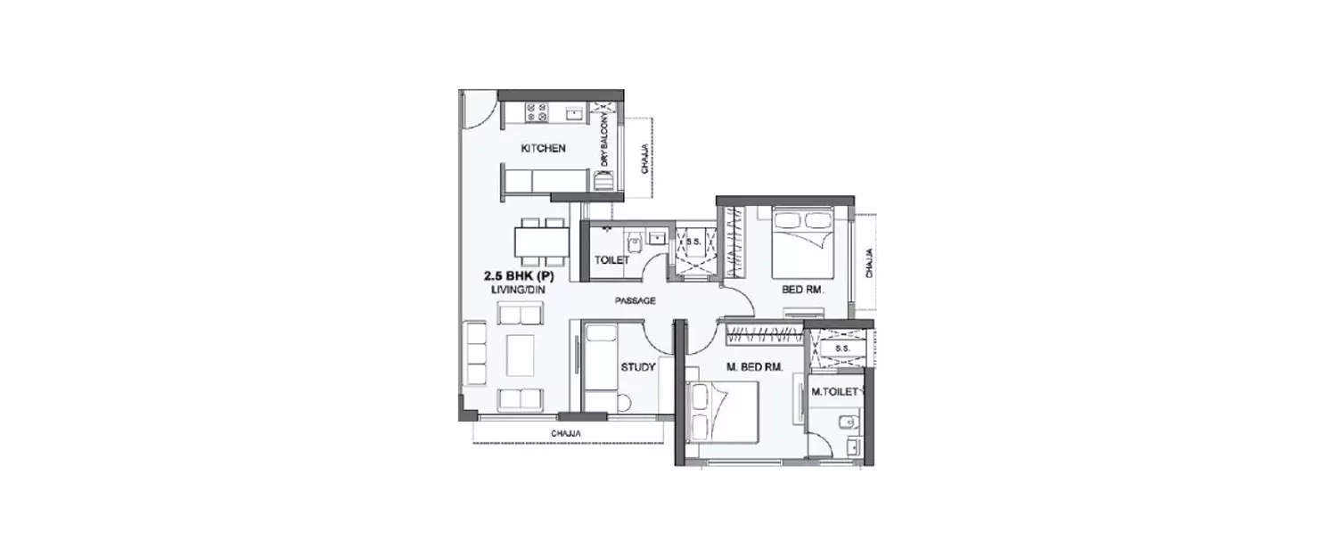 Floor plan for 2.5 BHK