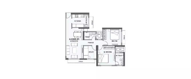 Wadhwa Azure Mulund - Floor plan 2.5 BHK 771 Sq.ft