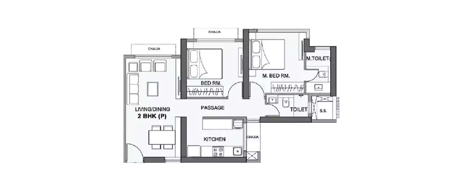 Floor plan for 2 BHK