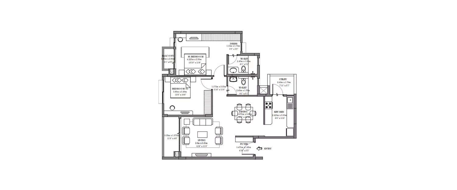 Floor plan for 2 BHK