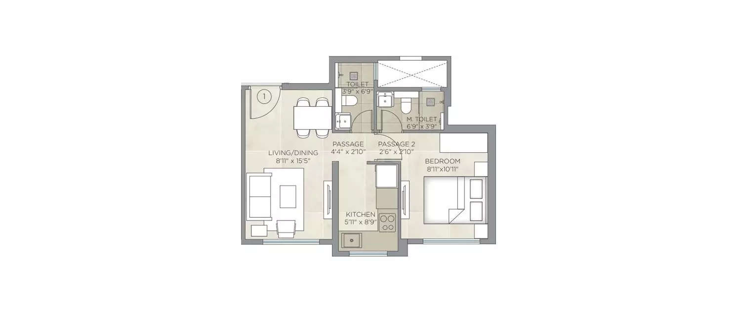 Floor plan for 1 BHK