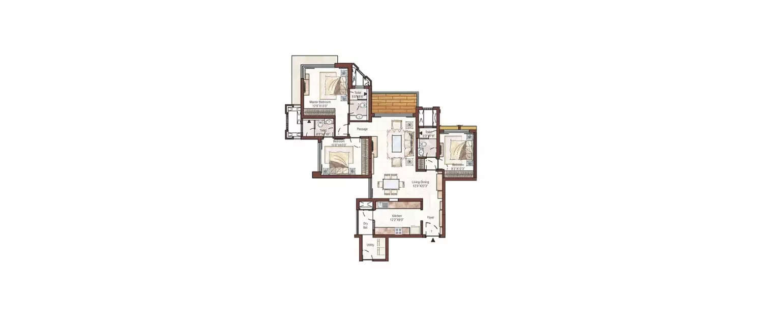 Floor plan for 3 BHK