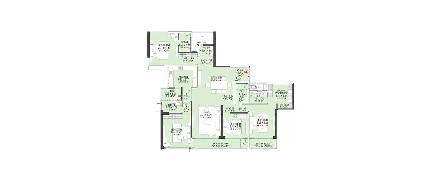 Floor plan for 4 BHK