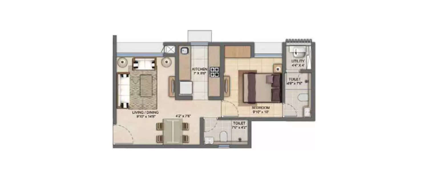 Floor plan for 1 BHK