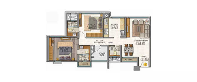 Sheth Auris Serenity Malad - Floor plan 2 BHK 590 Sq.ft
