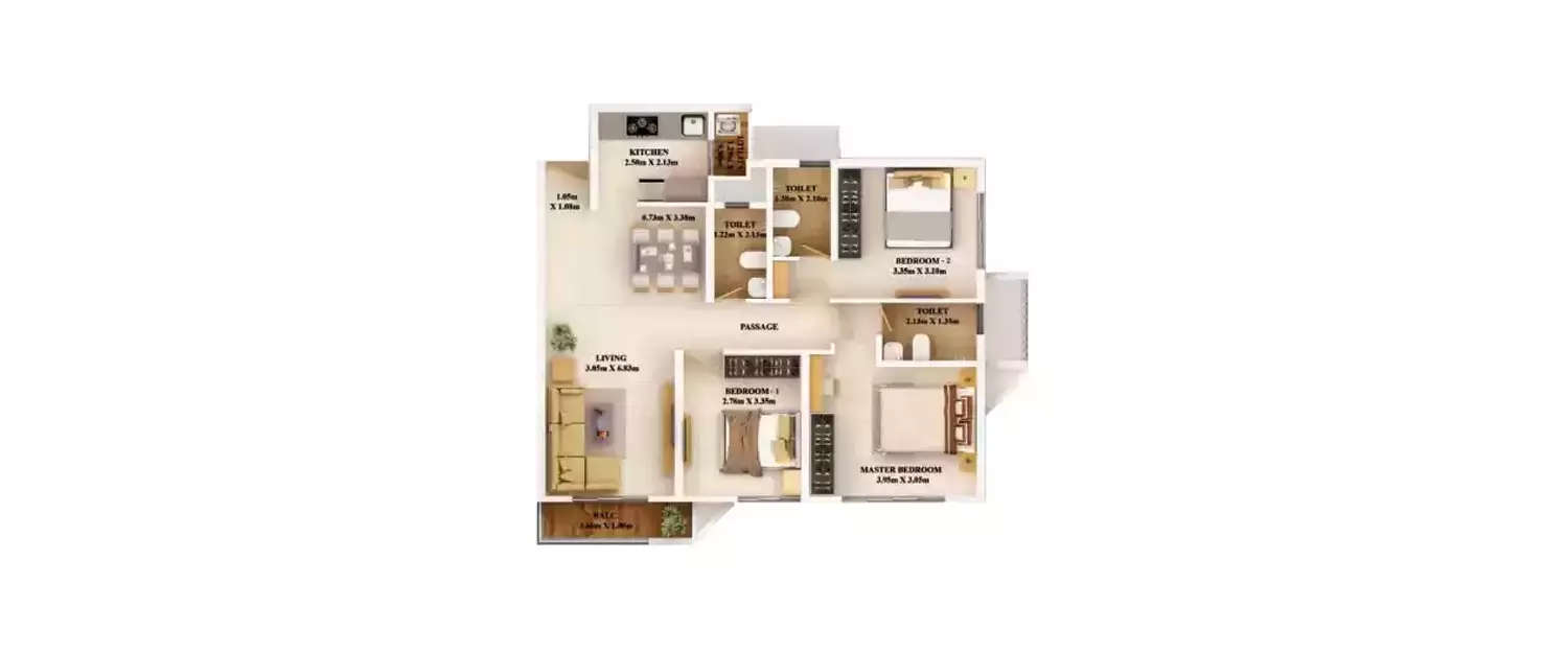 Floor plan for 3 BHK