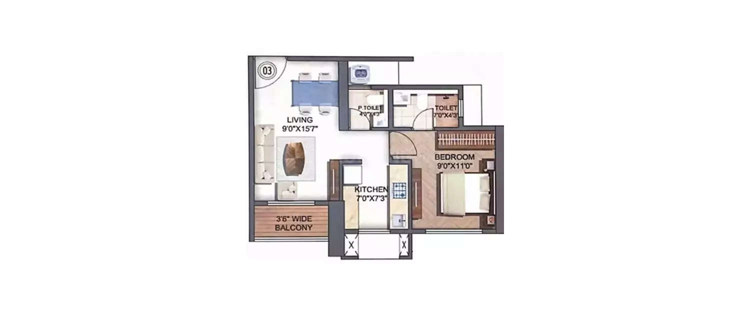 Floor plan for 1 BHK