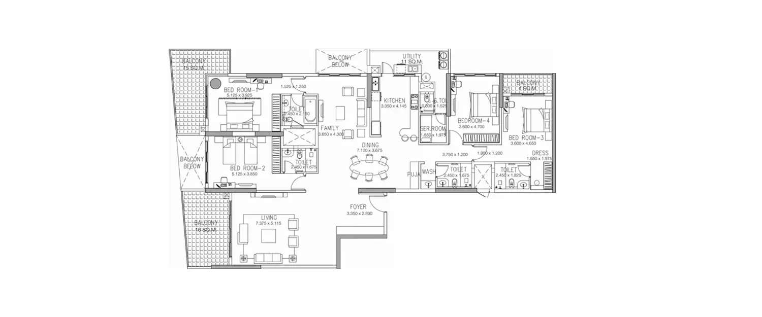 Floor plan for 4 BHK