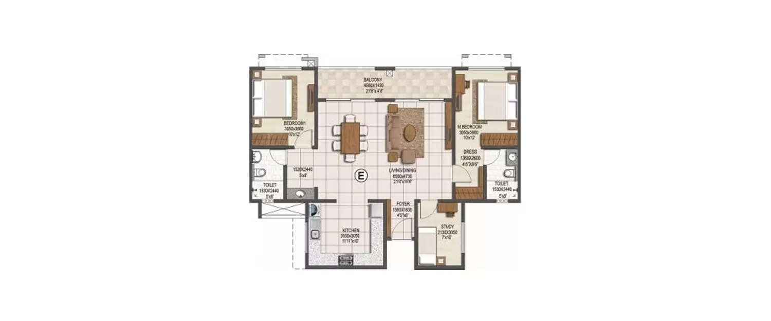 Floor plan for 2.5 BHK