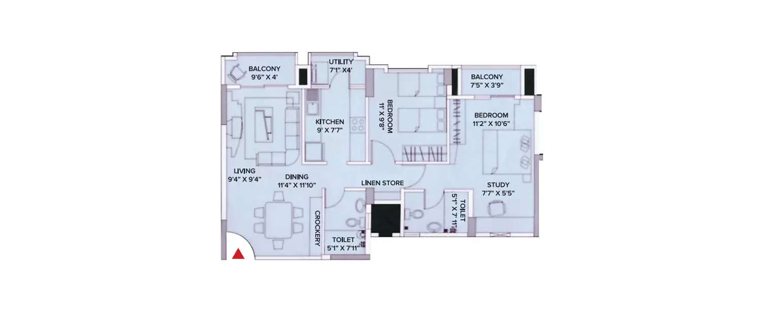 Floor plan for 2 BHK