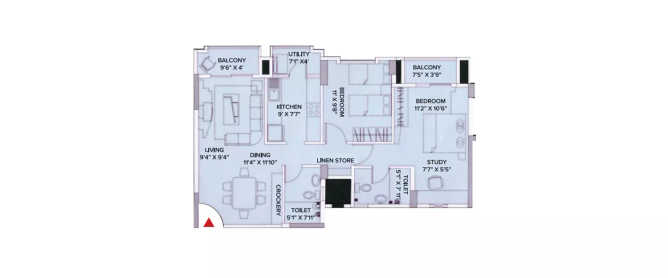 Brigade Gardenia JP Nagar - Floor plan 2 BHK 1080 Sq.ft