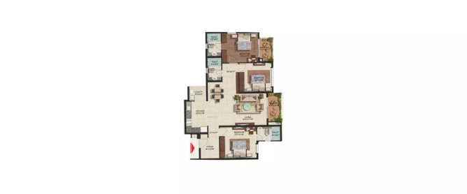 Brigade Omega Uttarahalli - Floor plan 3 BHK 1690 Sq.ft