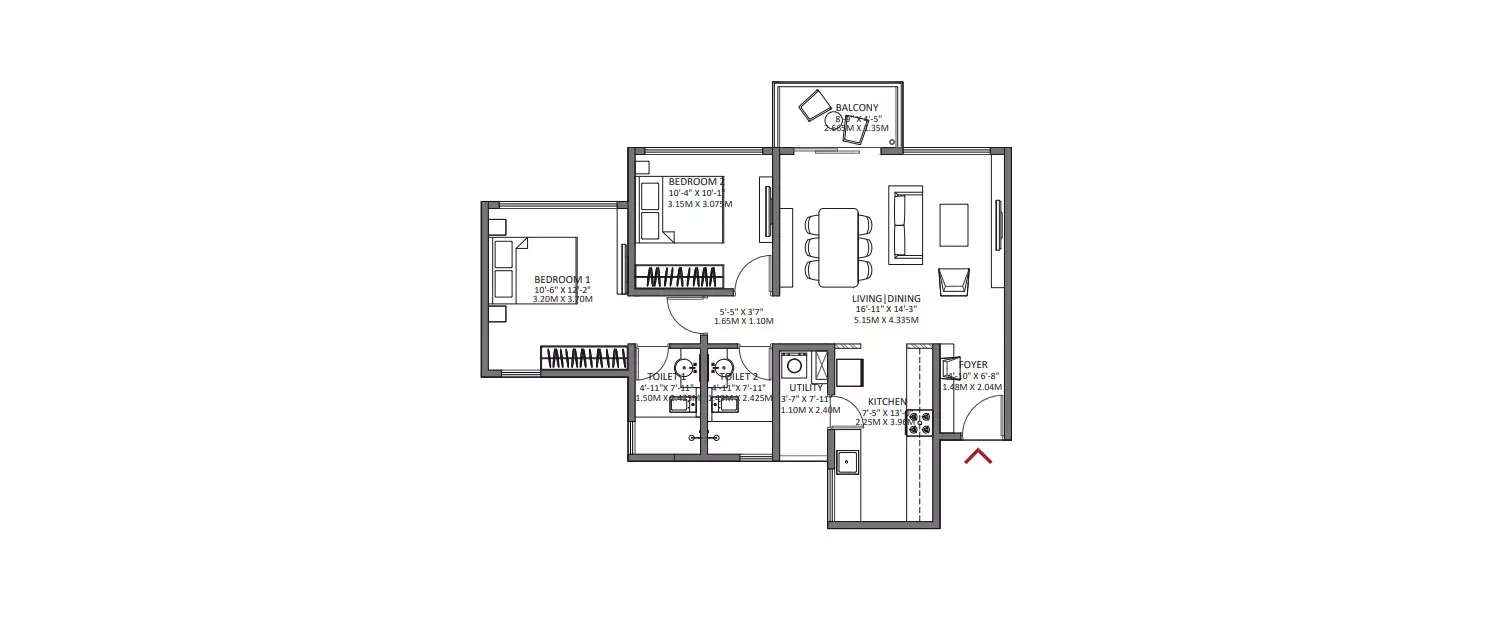 Floor plan for 2 BHK