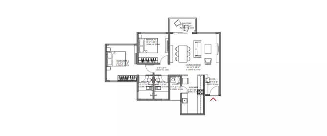 Godrej Air Whitefield - Floor plan 2 BHK 757 Sq.ft