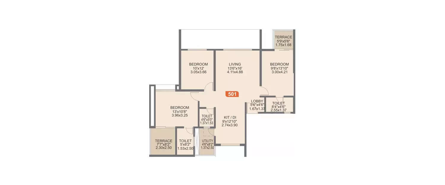 Floor plan for 3 BHK