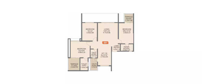 Rohan Ishan Bavdhan - Floor plan 3 BHK 1377 Sq.ft