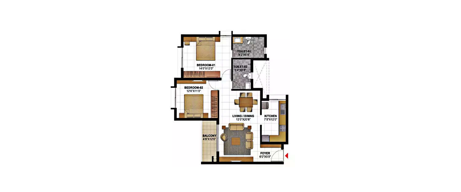 Floor plan for 2 BHK