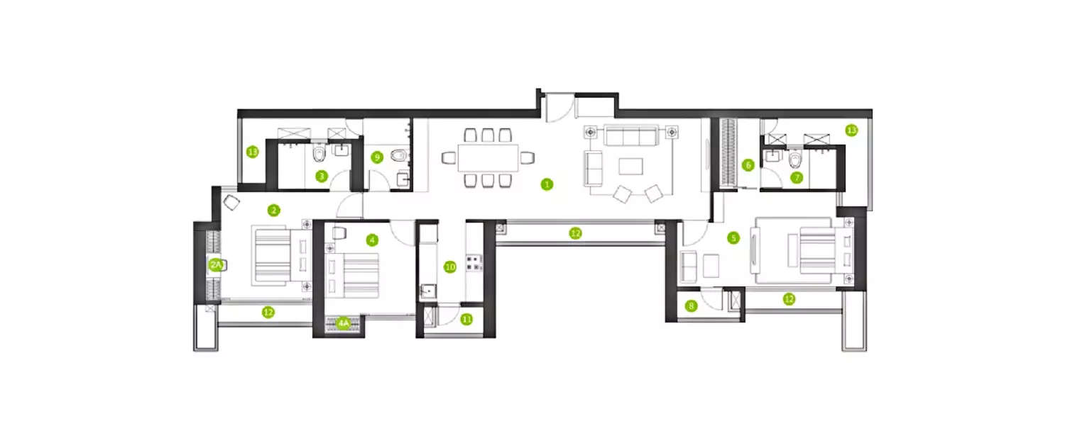 Floor plan for 3 BHK