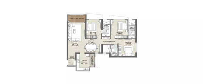 Kalpataru Radiance Goregaon - Floor plan 3 BHK 997 Sq.ft