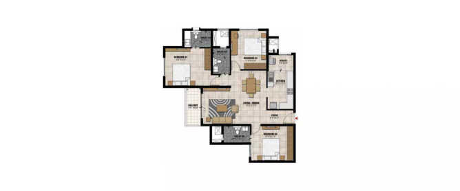 Prestige Willow Tree Yelahanka - Floor plan 3 BHK 1108 Sq.ft