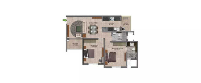 Prestige Jindal City Bagalakunte - Floor plan 2 BHK 643 Sq.ft