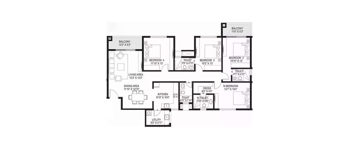 Floor plan for 4 BHK