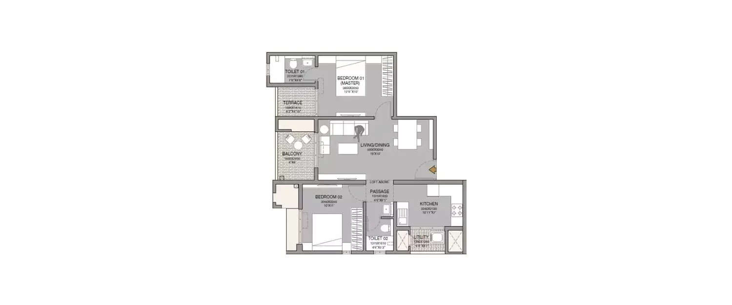 Floor plan for 2 BHK