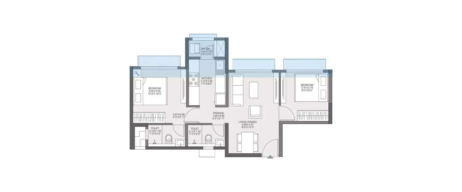 Floor plan for 2 BHK