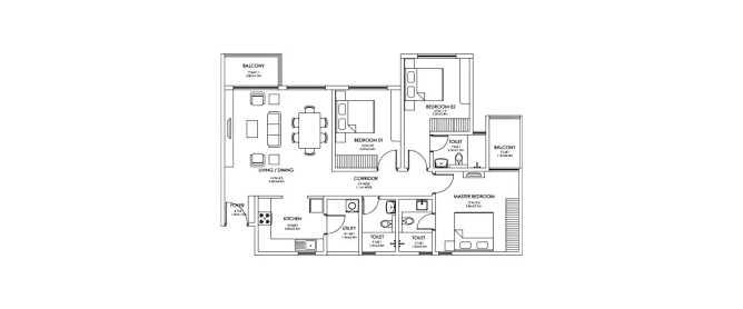 Godrej 24 Doddakannelli - Floor plan 3 BHK 1024 Sq.ft